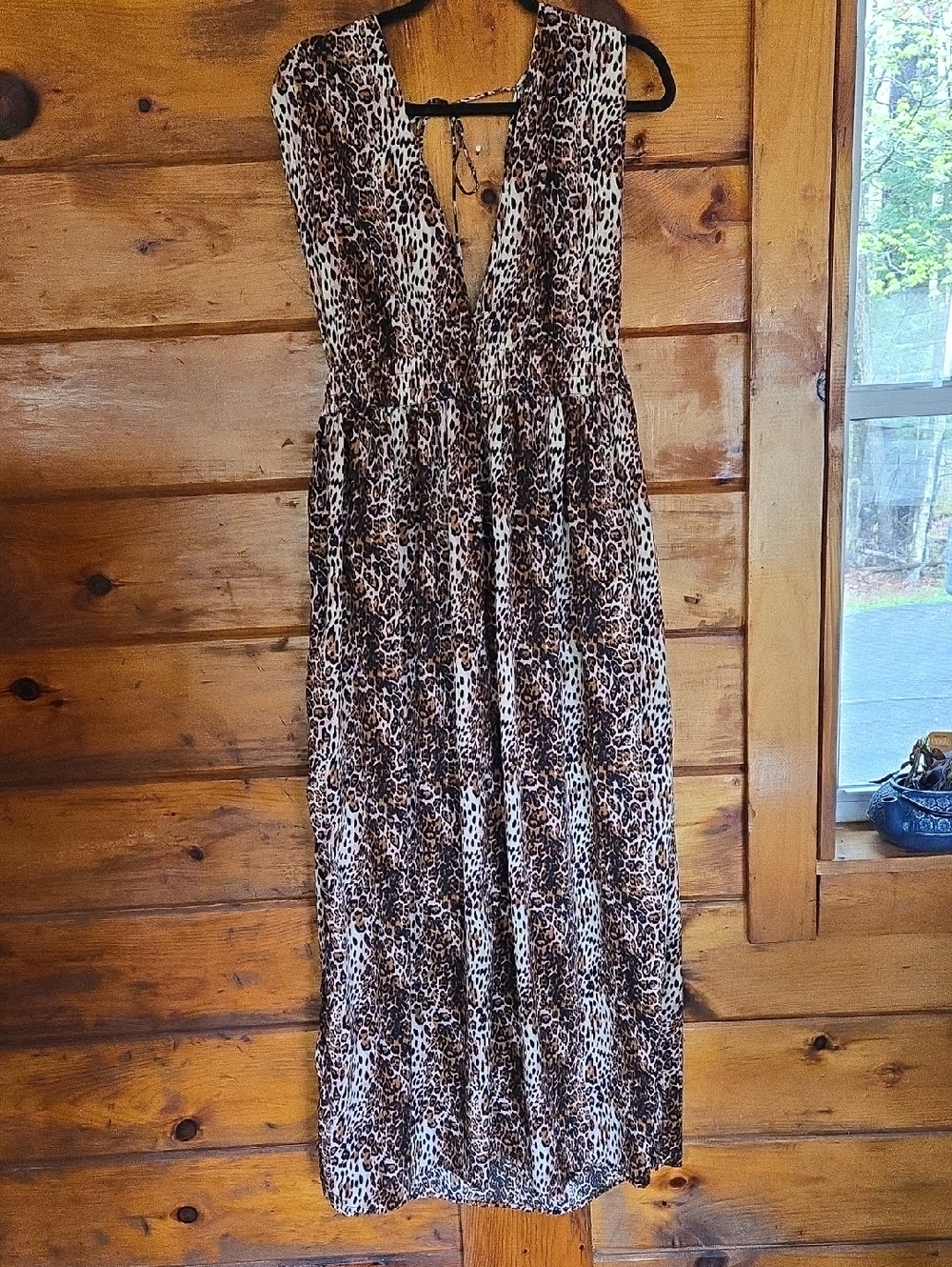 Leopard Print Sleeveless Swim Coverup Maxi Dress - Brown/Black